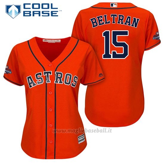 Maglia Baseball Donna Houston Astros 2017 World Series Campione Carlos Beltran Arancione Cool Base
